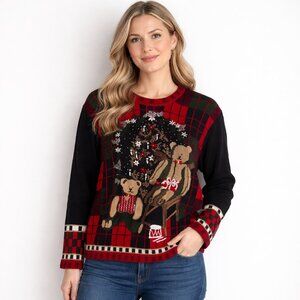 Vintage Northern Traditions Christmas Teddy Beaded Sweater M